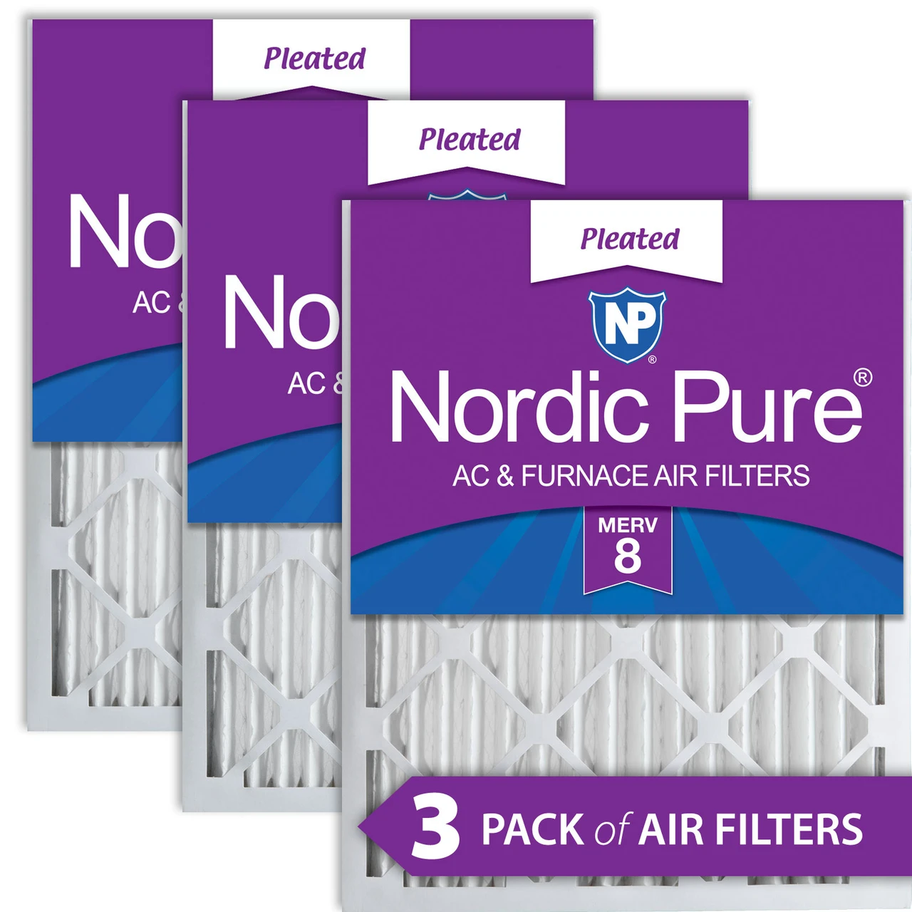 Nordic Pure 15x20x2 Pleated MERV 8 Air Filters 3 Pack (15x20x2M8-3)