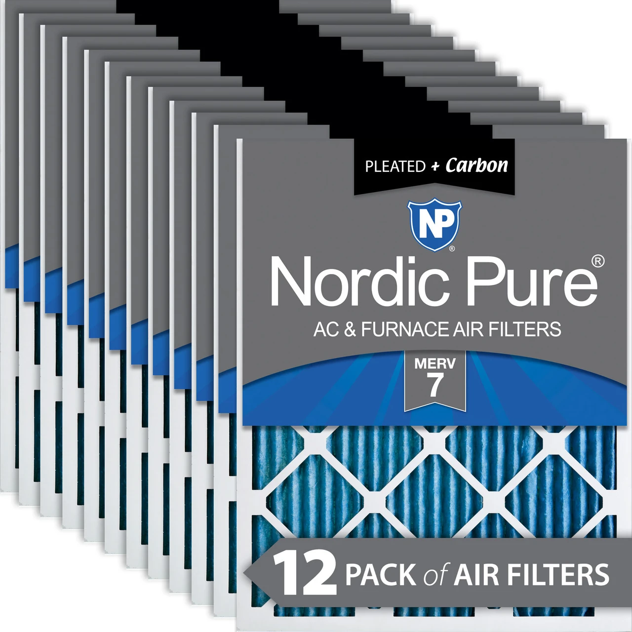 Nordic Pure 16x16x1 Pleated Air Filters MERV 7 Plus Carbon 12 Pack (16x16x1M7+C-12)