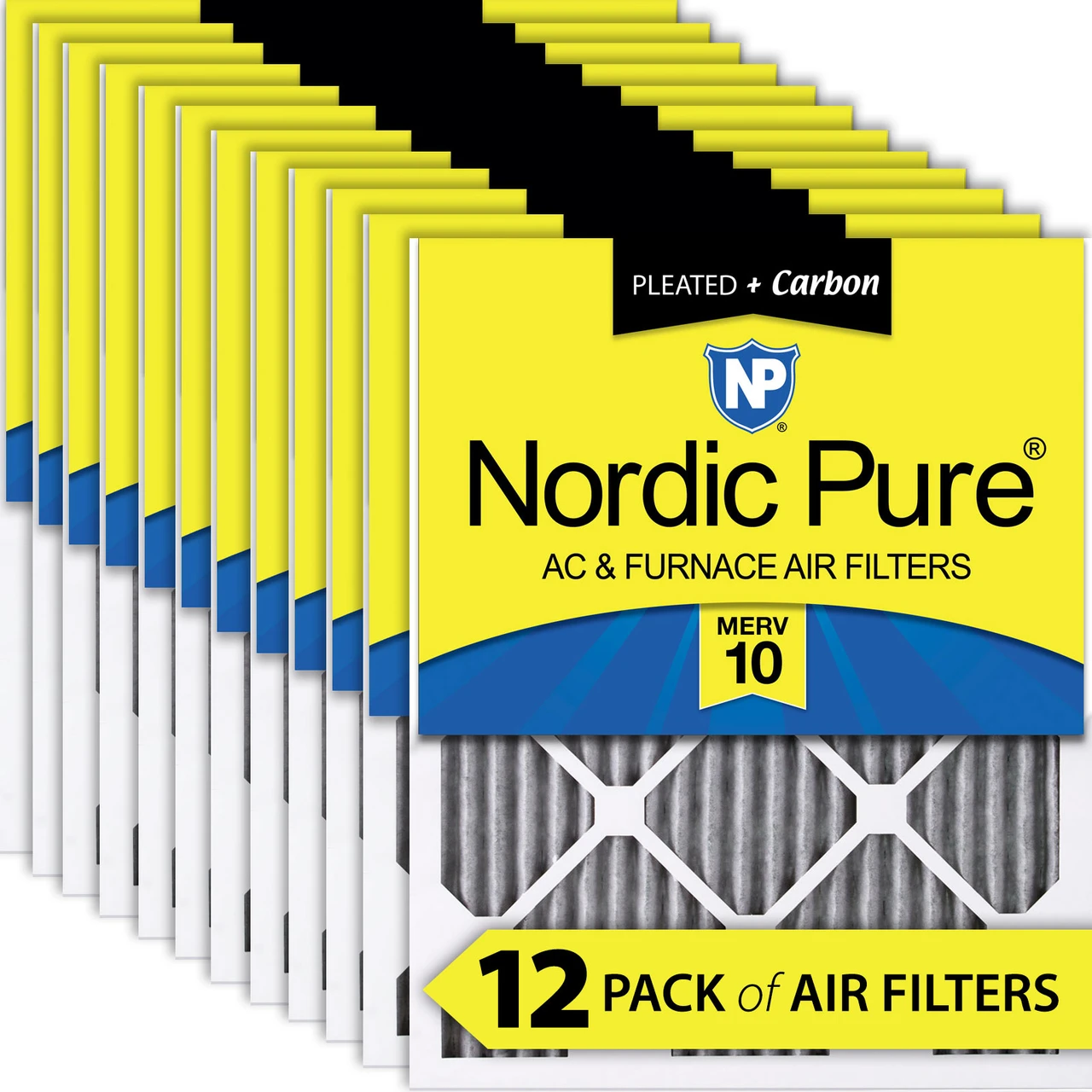Nordic Pure 16x20x1 (15_1/2x19_1/2) Furnace Air Filters MERV 10 Pleated Plus Carbon 12 Pack (16x20x1PM10C-12)