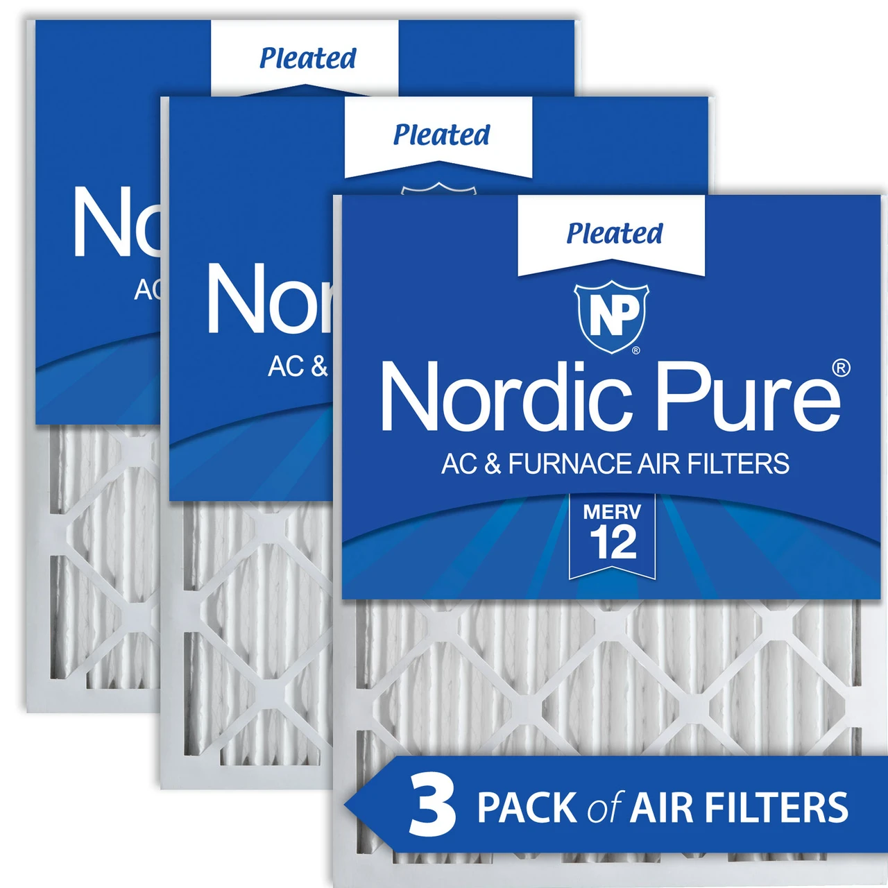 Nordic Pure 16x20x2 Pleated MERV 12 Air Filters 3 Pack (16x20x2M12-3)