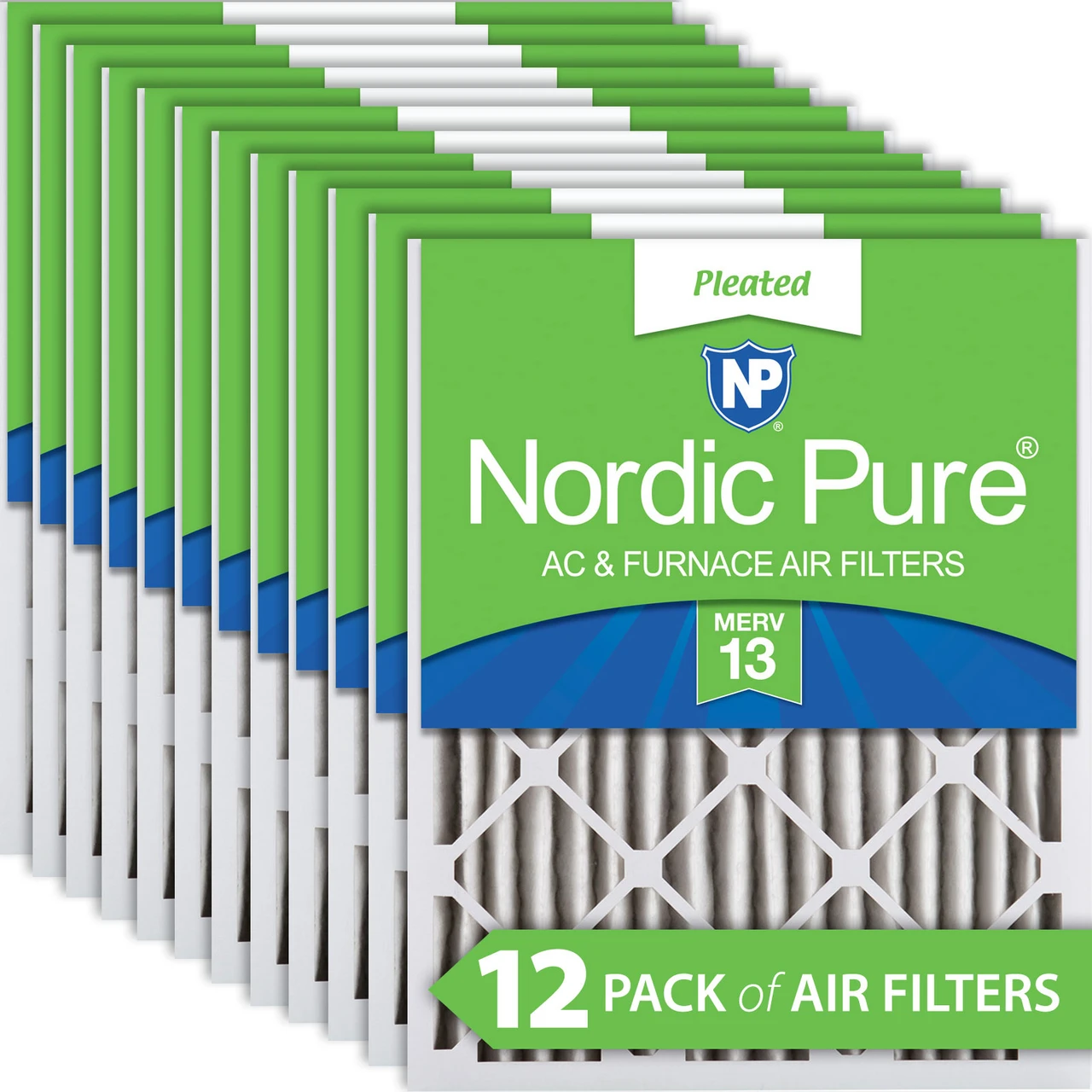 Nordic Pure 16x20x2 Pleated MERV 13 Air Filters 12 Pack (16x20x2M13-12)