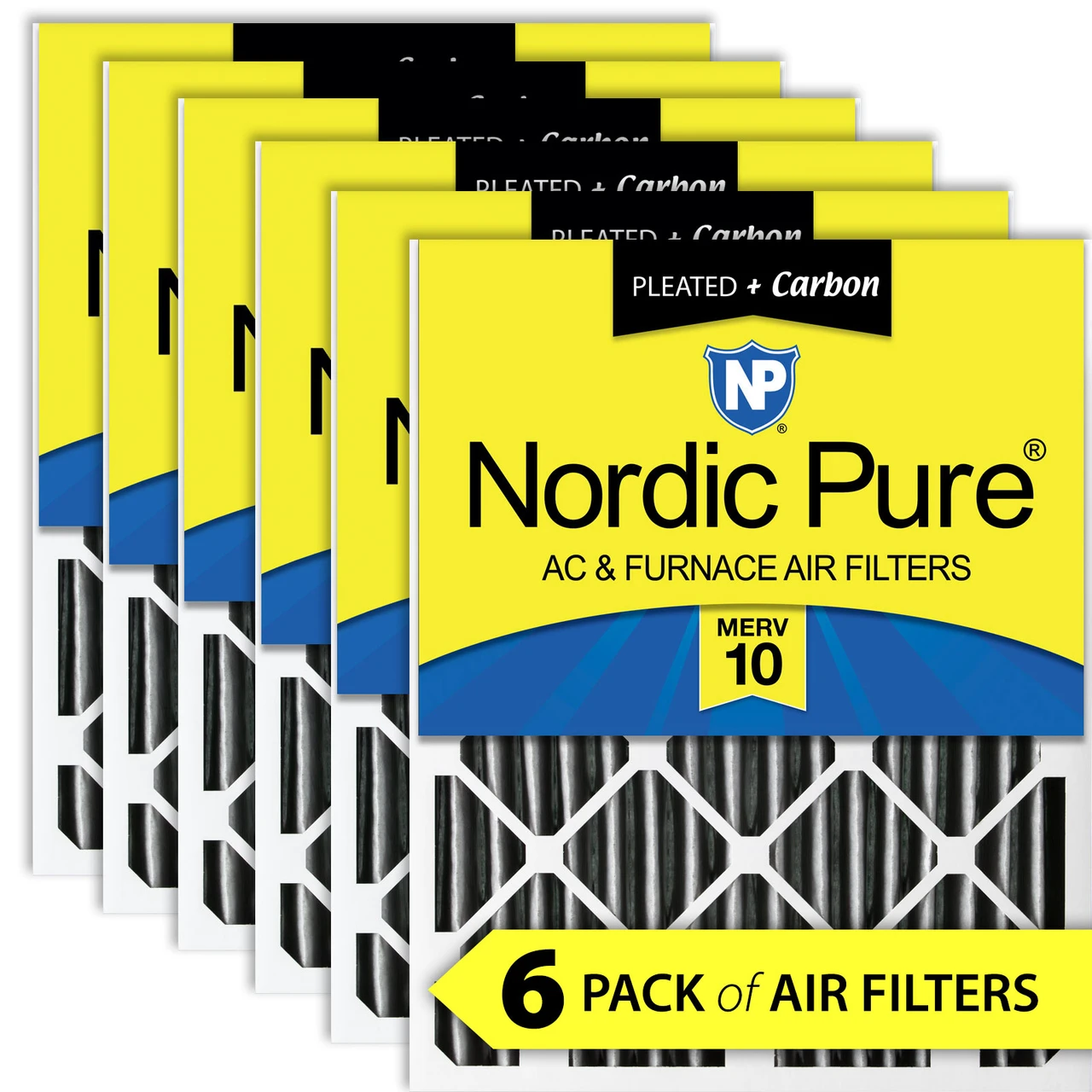 Nordic Pure 16x20x4 (3 5/8) Furnace Air Filters MERV 10 Pleated + Carbon 6 Pack (16x20x4PM10C-6)