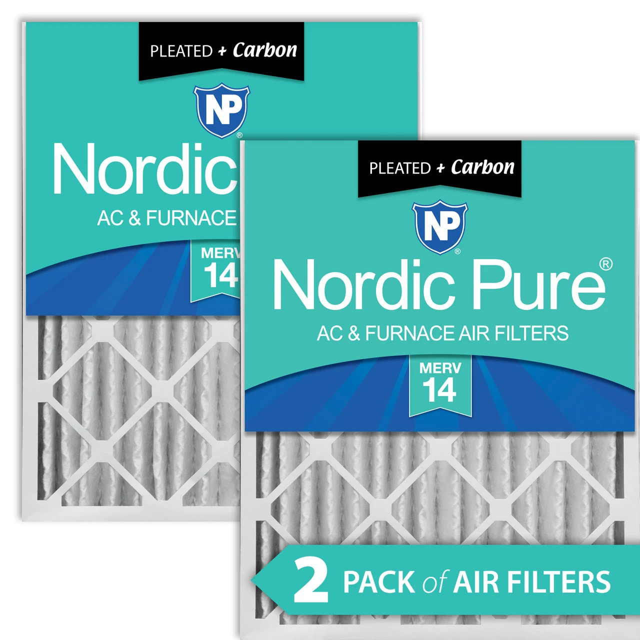 Nordic Pure 16x20x4 (3 5/8) Pleated Air Filters MERV 14 Plus Carbon 2 Pack (16x20x4M14+C-2)