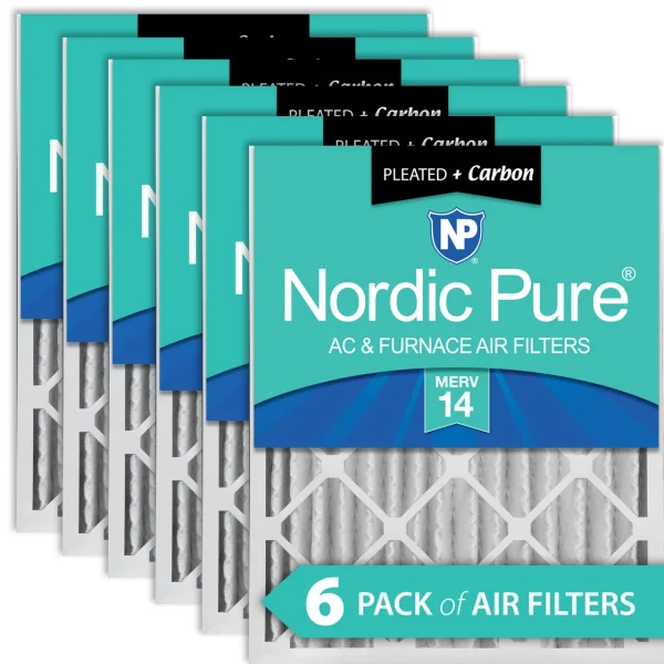 Nordic Pure 16x20x4 (3 5/8) Pleated Air Filters MERV 14 Plus Carbon 6 Pack (16x20x4M14+C-6)