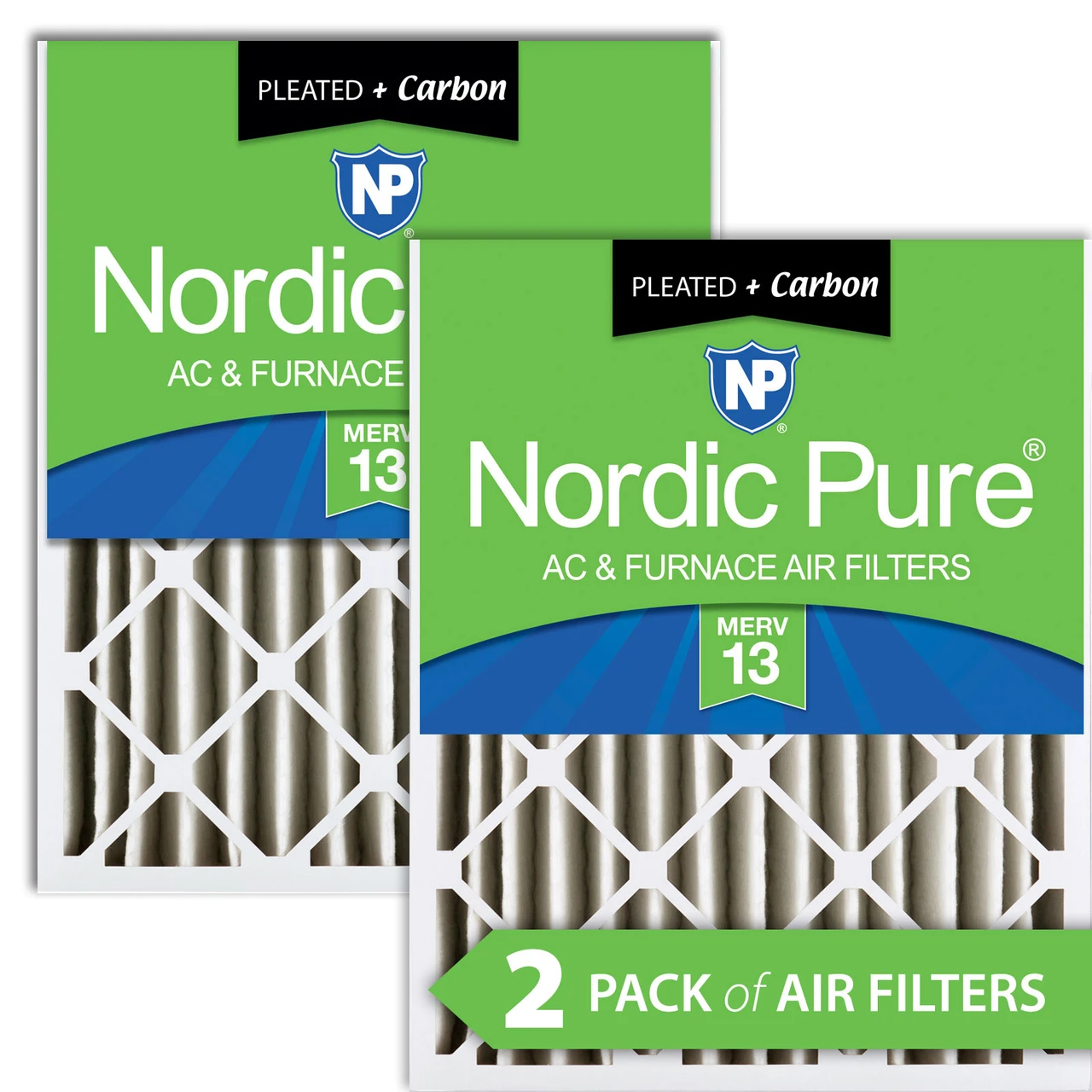 Nordic Pure 16x24x4 (3 5/8) Pleated Air Filters MERV 13 Plus Carbon 2 Pack (16x24x4M13+C-2)