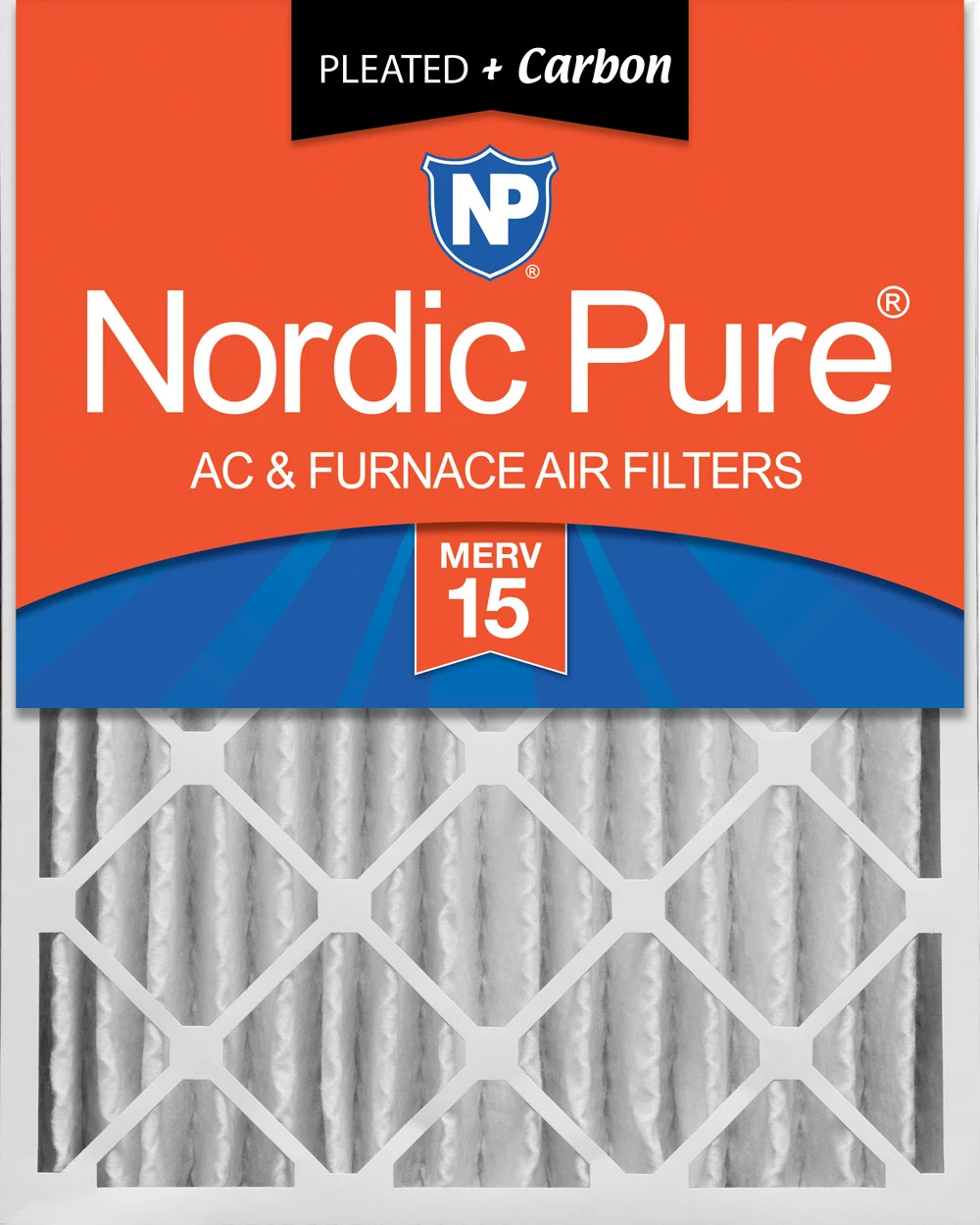 Nordic Pure 16x24x4 (3 5/8) Pleated Air Filters MERV 15 Plus Carbon 1 Pack (16x24x4M15+C-1)