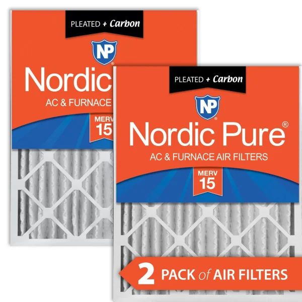 Nordic Pure 16x24x4 (3 5/8) Pleated Air Filters MERV 15 Plus Carbon 2 Pack (16x24x4M15+C-2)