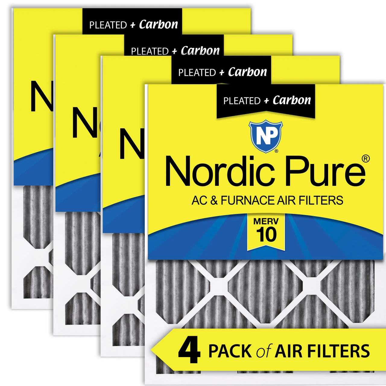 Nordic Pure 16x25x1 (15_1/2x24_1/2) Furnace Air Filters MERV 10 Pleated Plus Carbon 4 Pack (16x25x1PM10C-4)