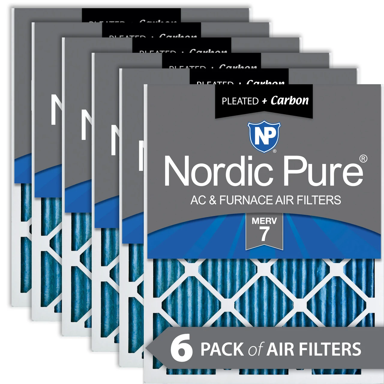 Nordic Pure 16x25x1 (15_1/2x24_1/2) Pleated Air Filters MERV 7 Plus Carbon 6 Pack (16x25x1M7+C-6)