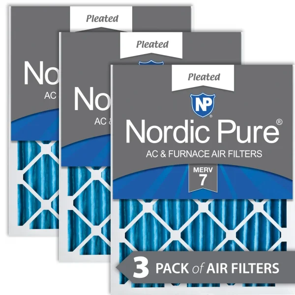 Nordic Pure 16x25x2 Pleated MERV 7 Air Filters 3 Pack (16x25x2M7-3)