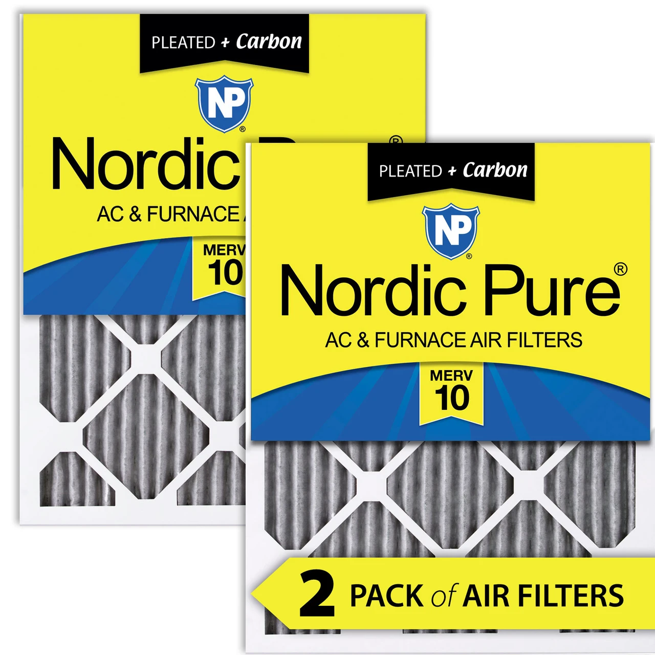 Nordic Pure 16x30x1 (15_3/4x29_11/16) Furnace Air Filters MERV 10 Pleated Plus Carbon 2 Pack (16x30x1PM10C-2)