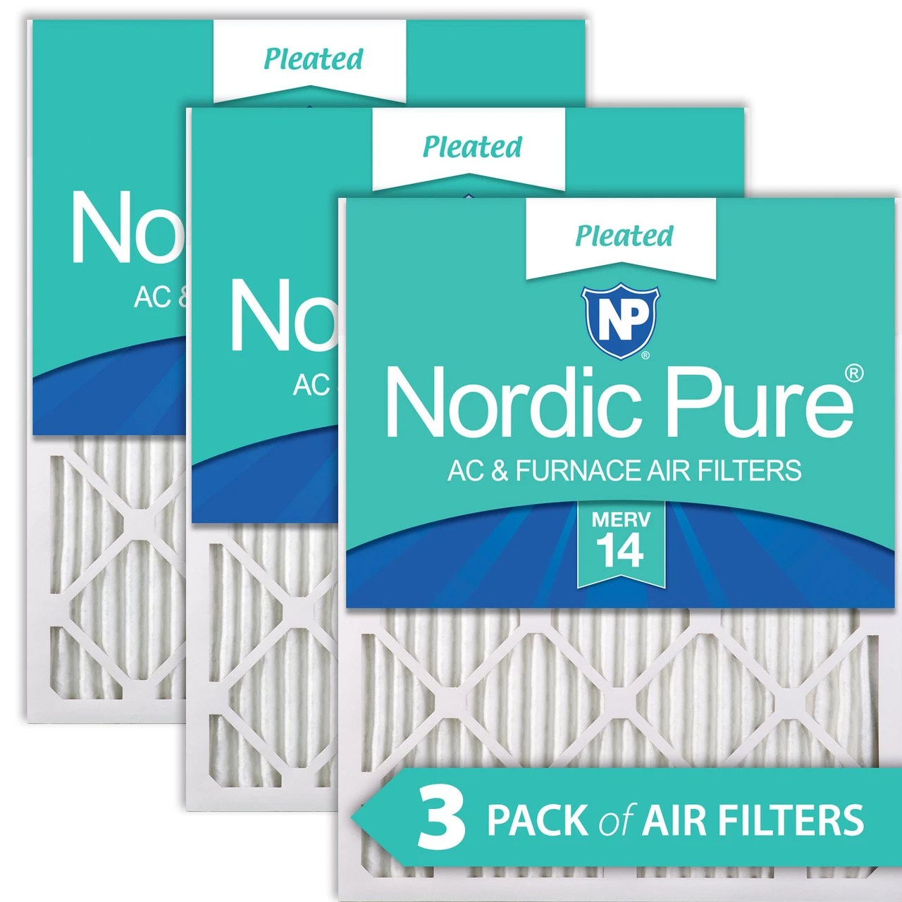 Nordic Pure 16x30x1 (15_3/4x29_11/16) Pleated MERV 14 Air Filters 3 Pack (16x30x1M14-3)