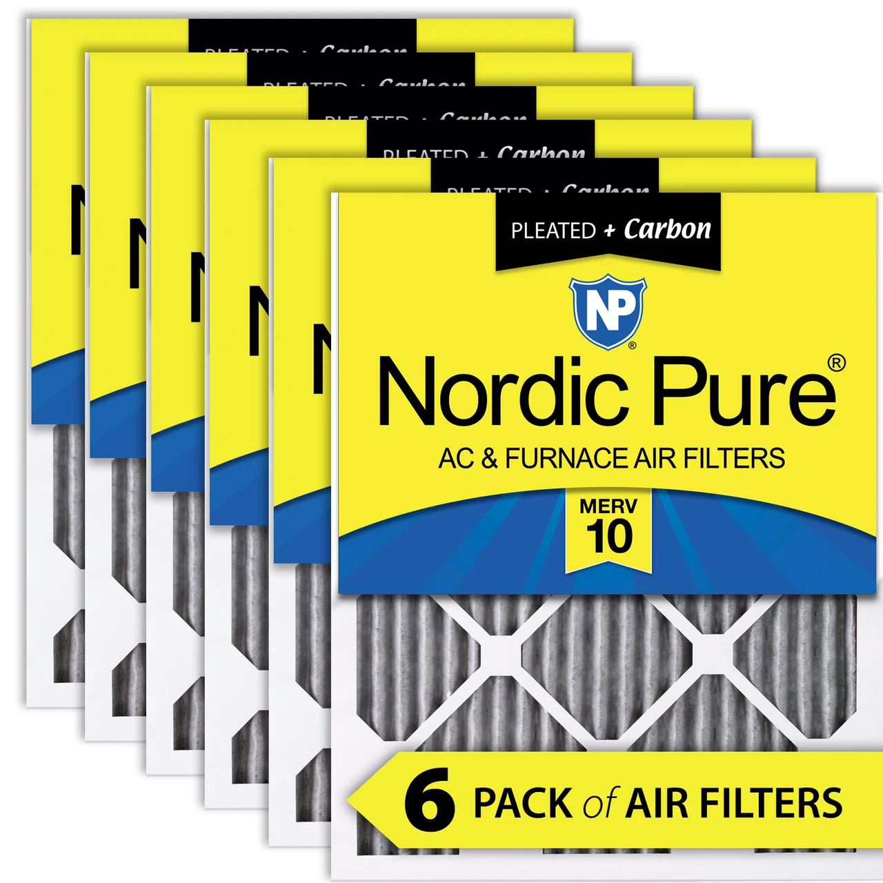 Nordic Pure 18x20x1 (17_1/2x19_1/2) Furnace Air Filters MERV 10 Pleated Plus Carbon 6 Pack (18x20x1PM10C-6)
