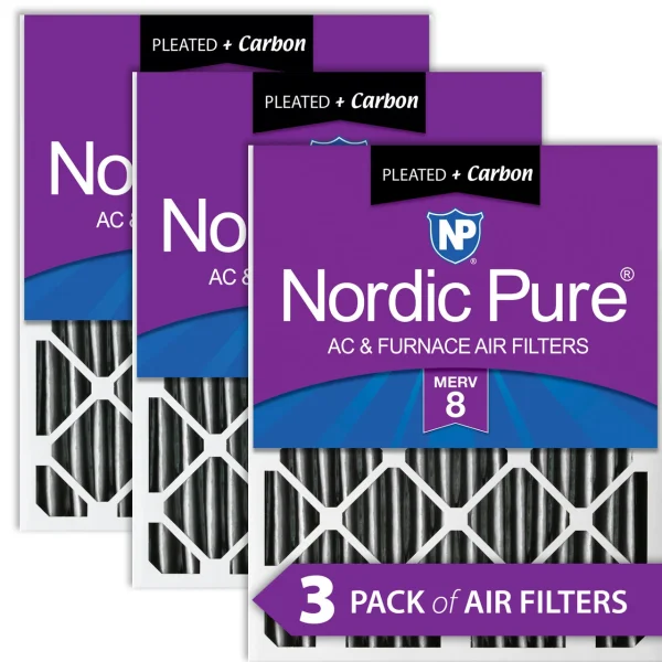 Nordic Pure 18x20x2 Furnace Air Filters MERV 8 Pleated Plus Carbon 3 Pack (18x20x2PM8C-3)