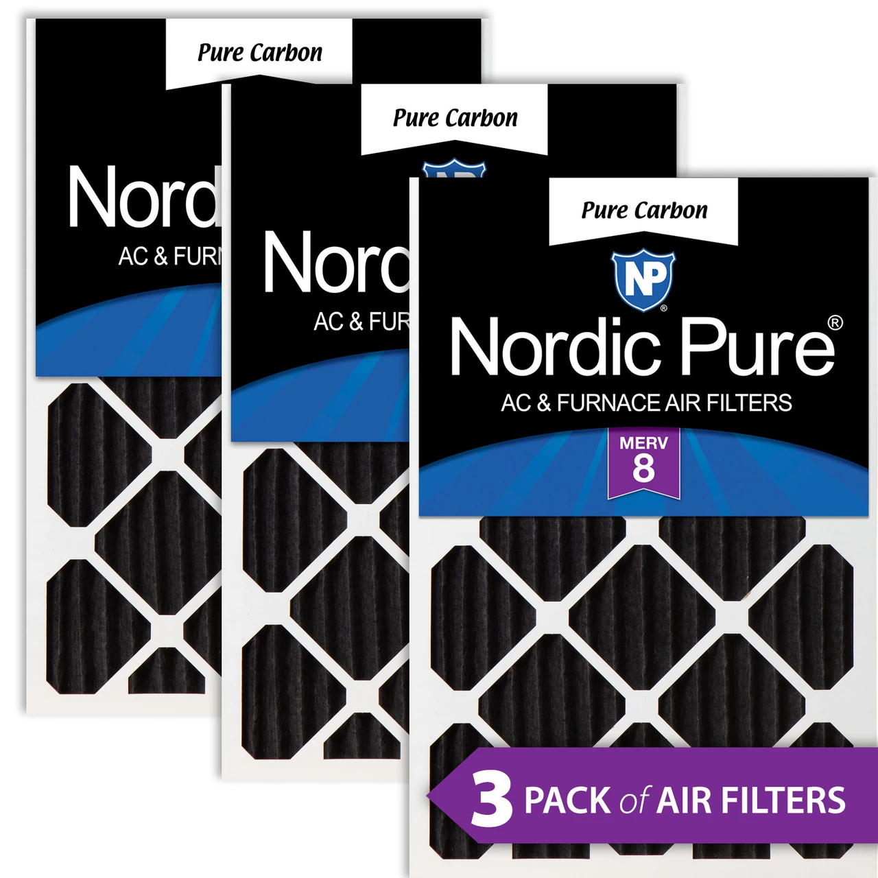 Nordic Pure 18x20x2 Pure Carbon Pleated Odor Reduction MERV 8 Furnace Filters 3 Pack (18x20x2PCP-3)