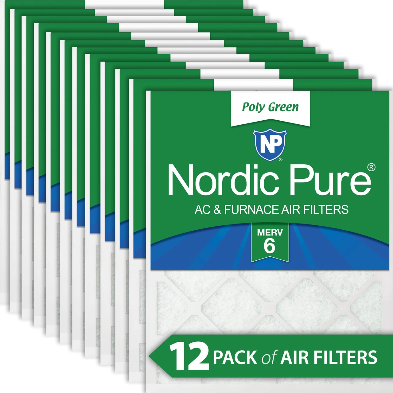 Nordic Pure 18x24x1 MERV 6 Poly Green AC Furnace Air Filter 12 Pack - Captures Dust/Pollen (18x24x1PolyGreen-12)