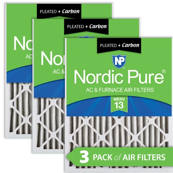 Nordic Pure 18x24x2 Pleated Air Filters MERV 13 Plus Carbon 3 Pack (18x24x2M13+C-3)