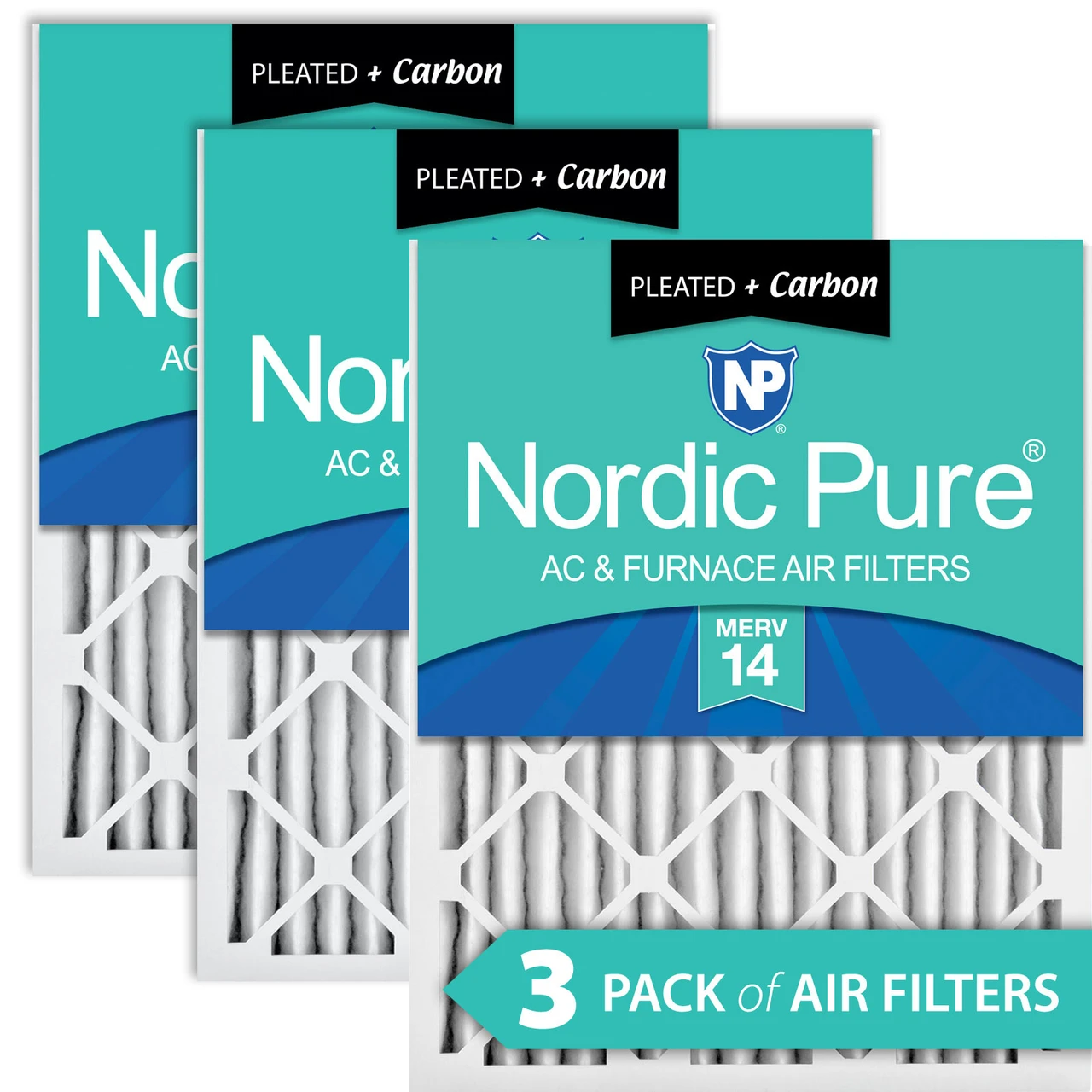 Nordic Pure 18x24x2 Pleated Air Filters MERV 14 Plus Carbon 3 Pack (18x24x2M14+C-3)