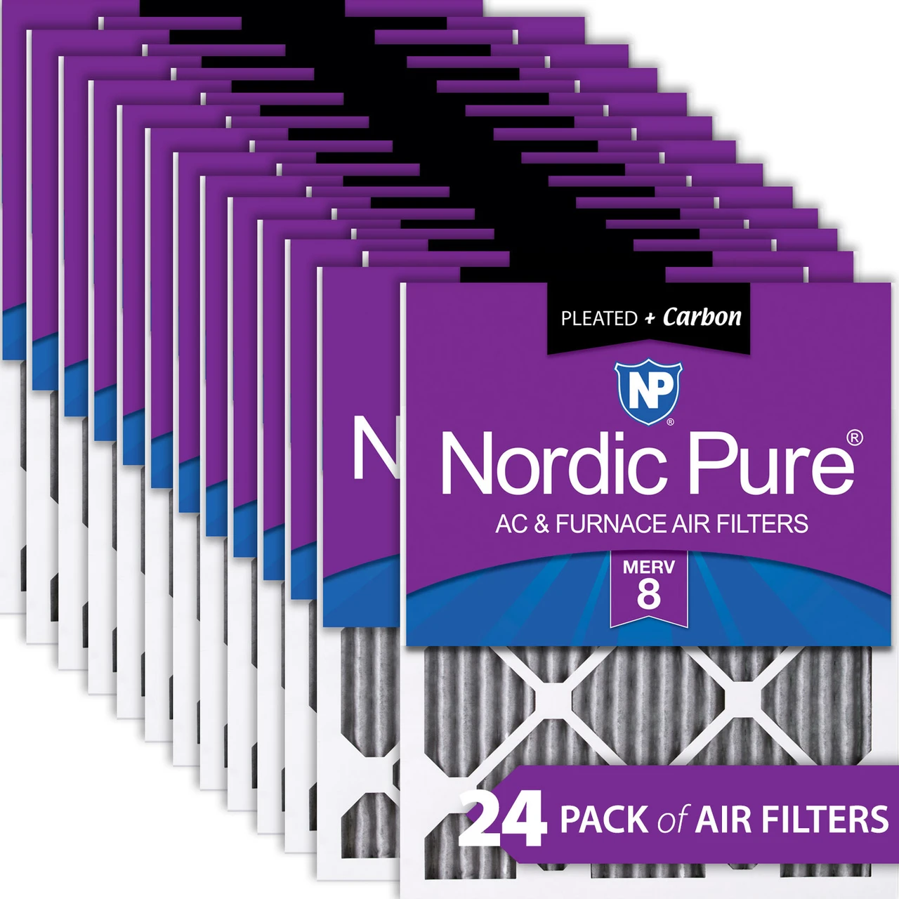 Nordic Pure 18x25x1 (17_1/2x24_1/2) Furnace Air Filters MERV 8 Pleated Plus Carbon 24 Pack (18x25x1PM8C-24)