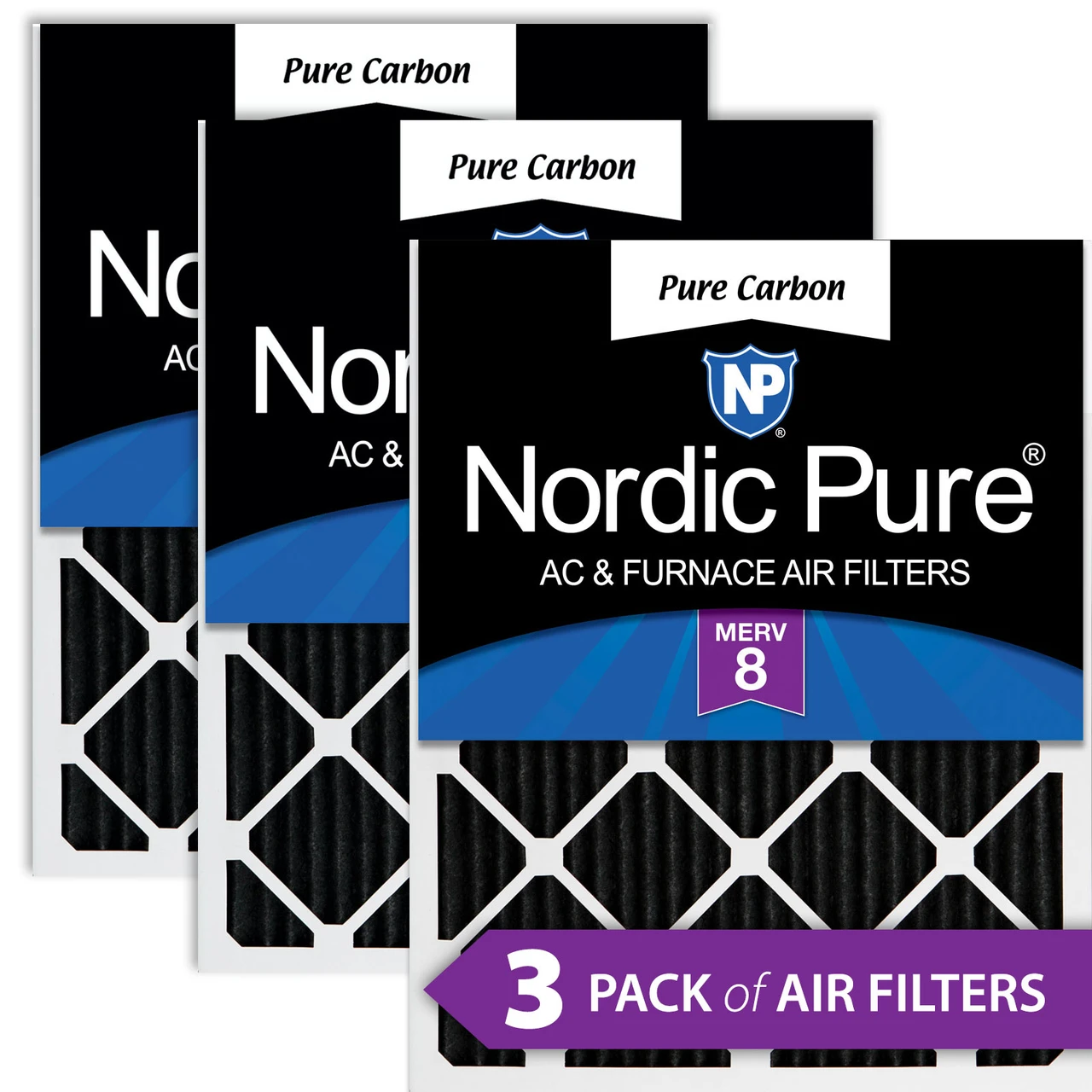 Nordic Pure 18x30x1 (17_3/4x29_3/4) Pure Carbon Odor Reduction Furnace Air Filters 3 Pack (18x30x1PCP-3)