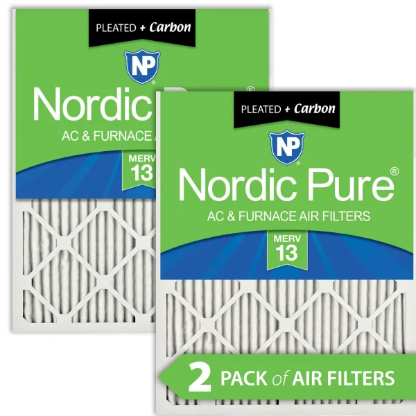 Nordic Pure 20x20x1 (19_1/2x19_1/2) Pleated Air Filters MERV 13 Plus Carbon 2 Pack (20x20x1M13+C-2)