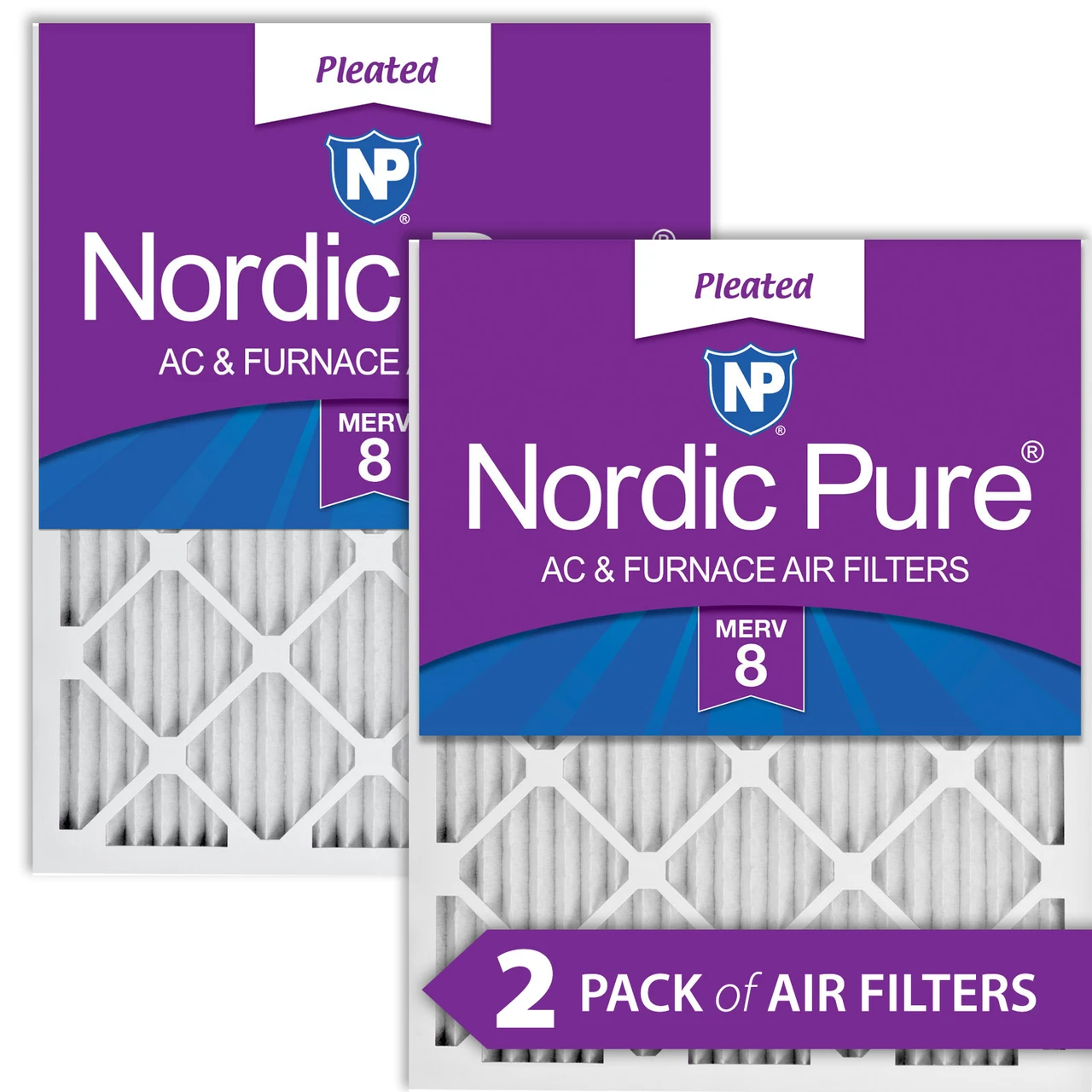 Nordic Pure 20x20x1 (19_1/2x19_1/2) Pleated MERV 8 Air Filters 2 Pack (20x20x1M8-2)