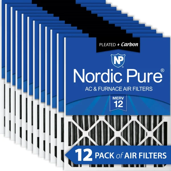 Nordic Pure 20x20x2 Pleated Air Filters MERV 12 Pleated Plus Carbon 12 Pack (20x20x2PM12C-12)