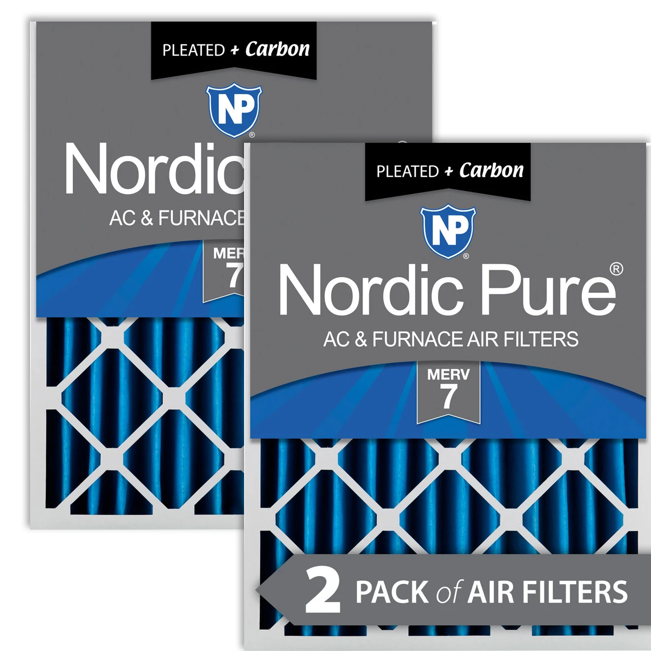 Nordic Pure 20x20x4 (3 5/8) Pleated Air Filters MERV 7 Plus Carbon 2 Pack (20x20x4M7+C-2)