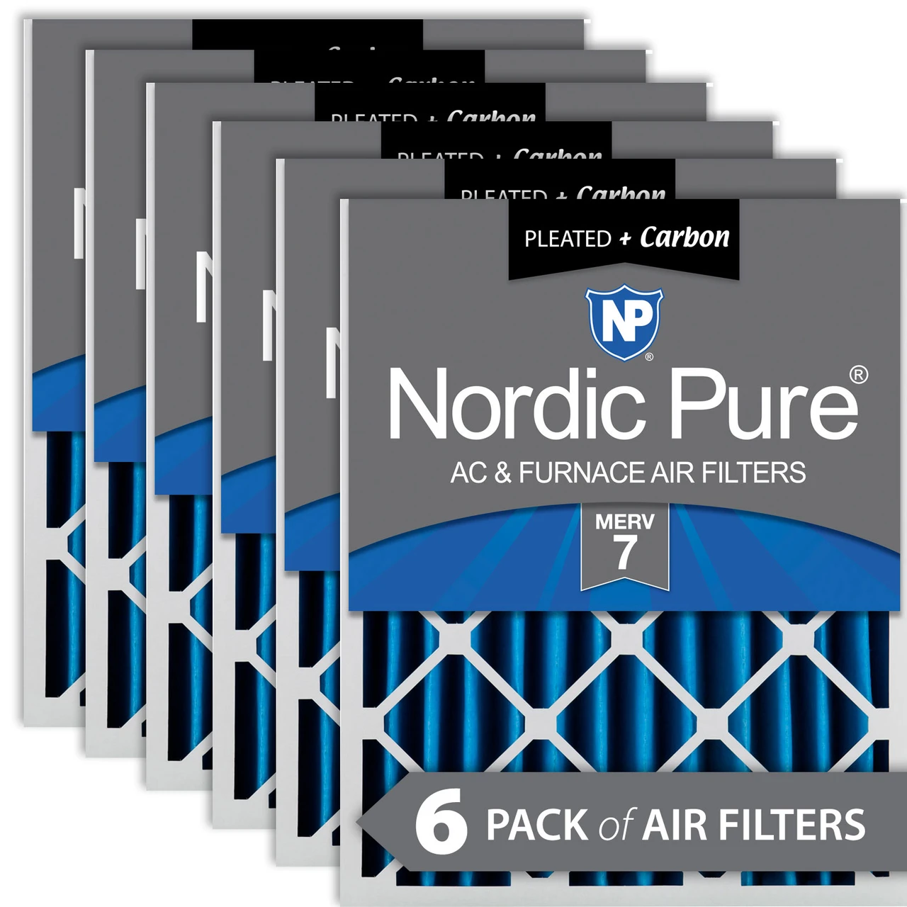 Nordic Pure 20x20x4 (3 5/8) Pleated Air Filters MERV 7 Plus Carbon 6 Pack (20x20x4M7+C-6)