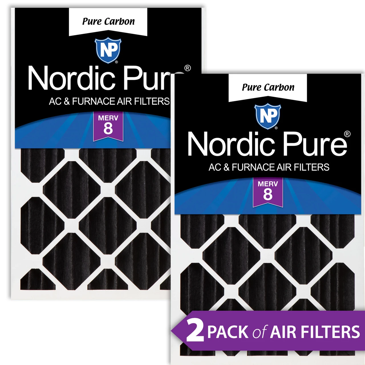 Nordic Pure 20x20x4 (3 5/8) Pure Carbon Pleated Odor Reduction MERV 8 Furnace Filters 2 Pack (20x20x4PCP-2)