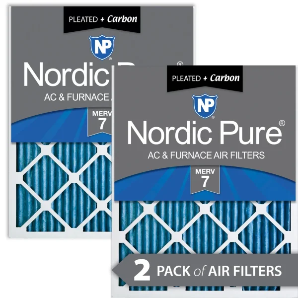 Nordic Pure 20x24x1 (19_1/2x23_7/16) Pleated Air Filters MERV 7 Plus Carbon 2 Pack (20x24x1M7+C-2)