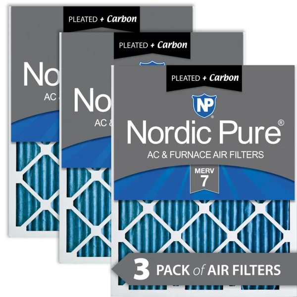 Nordic Pure 20x24x1 (19_1/2x23_7/16) Pleated Air Filters MERV 7 Plus Carbon 3 Pack (20x24x1M7+C-3)