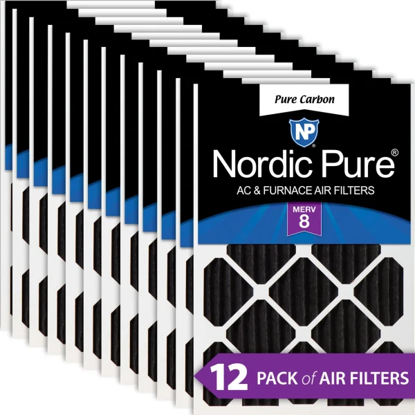 Nordic Pure 20x24x2 Pure Carbon Pleated Odor Reduction MERV 8 Furnace Filters 12 Pack (20x24x2PCP-12)