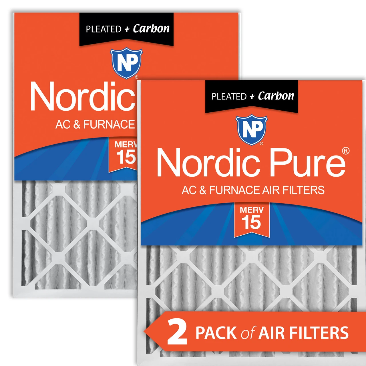 Nordic Pure 20x24x4 (3 5/8) Pleated Air Filters MERV 15 Plus Carbon 2 Pack (20x24x4M15+C-2)