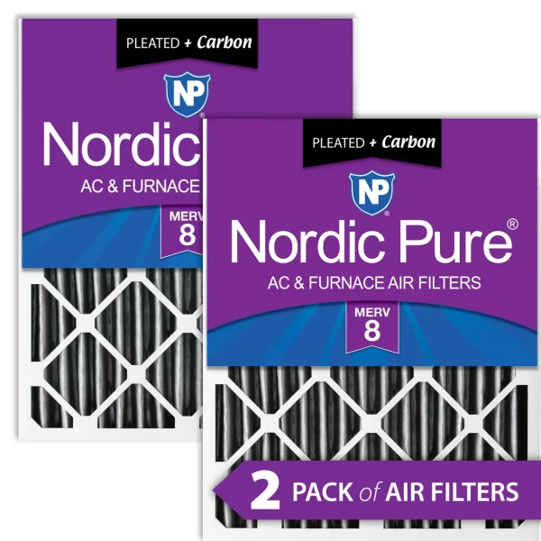 Nordic Pure 20x24x4 (3 5/8) Pleated Plus Carbon Air Filters MERV 8 2 Pack (20x24x4PM8C-2)