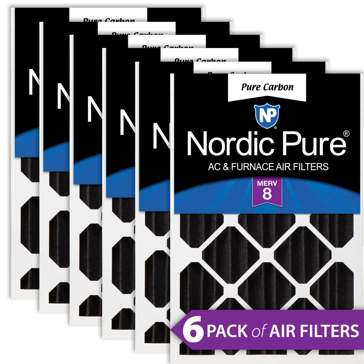Nordic Pure 20x24x4 (3 5/8) Pure Carbon Pleated Odor Reduction MERV 8 Furnace Filters 6 Pack (20x24x4PCP-6)