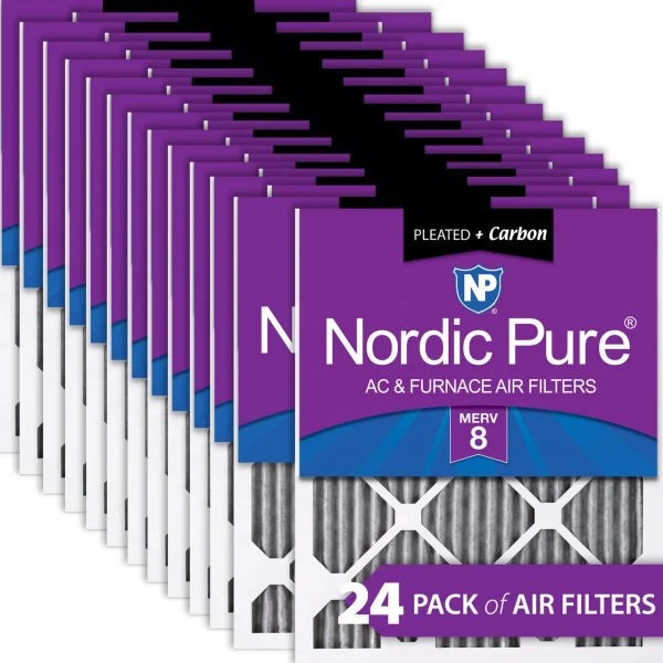 Nordic Pure 20x25x1 (19_1/2x24_1/2) Furnace Air Filters MERV 8 Pleated Plus Carbon 24 Pack (20x25x1PM8C-24)