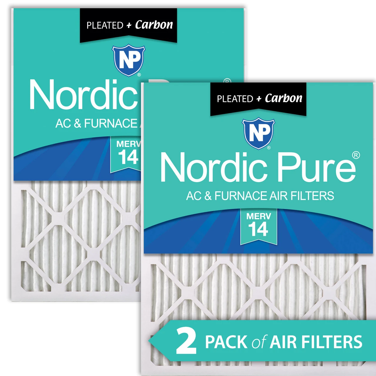 Nordic Pure 20x25x1 (19_1/2x24_1/2) Pleated Air Filters MERV 14 Plus Carbon 2 Pack (20x25x1M14+C-2)