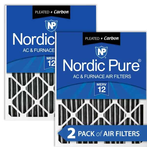 Nordic Pure 20x25x4 (3 5/8) Pleated Air Filter MERV 12 Pleated + Carbon Qty 2 (20x25x4PM12C-2)