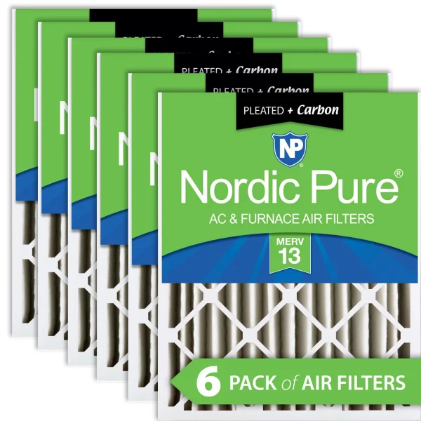 Nordic Pure 20x25x4 (3 5/8) Pleated Air Filters MERV 13 Plus Carbon 6 Pack (20x25x4M13+C-6)