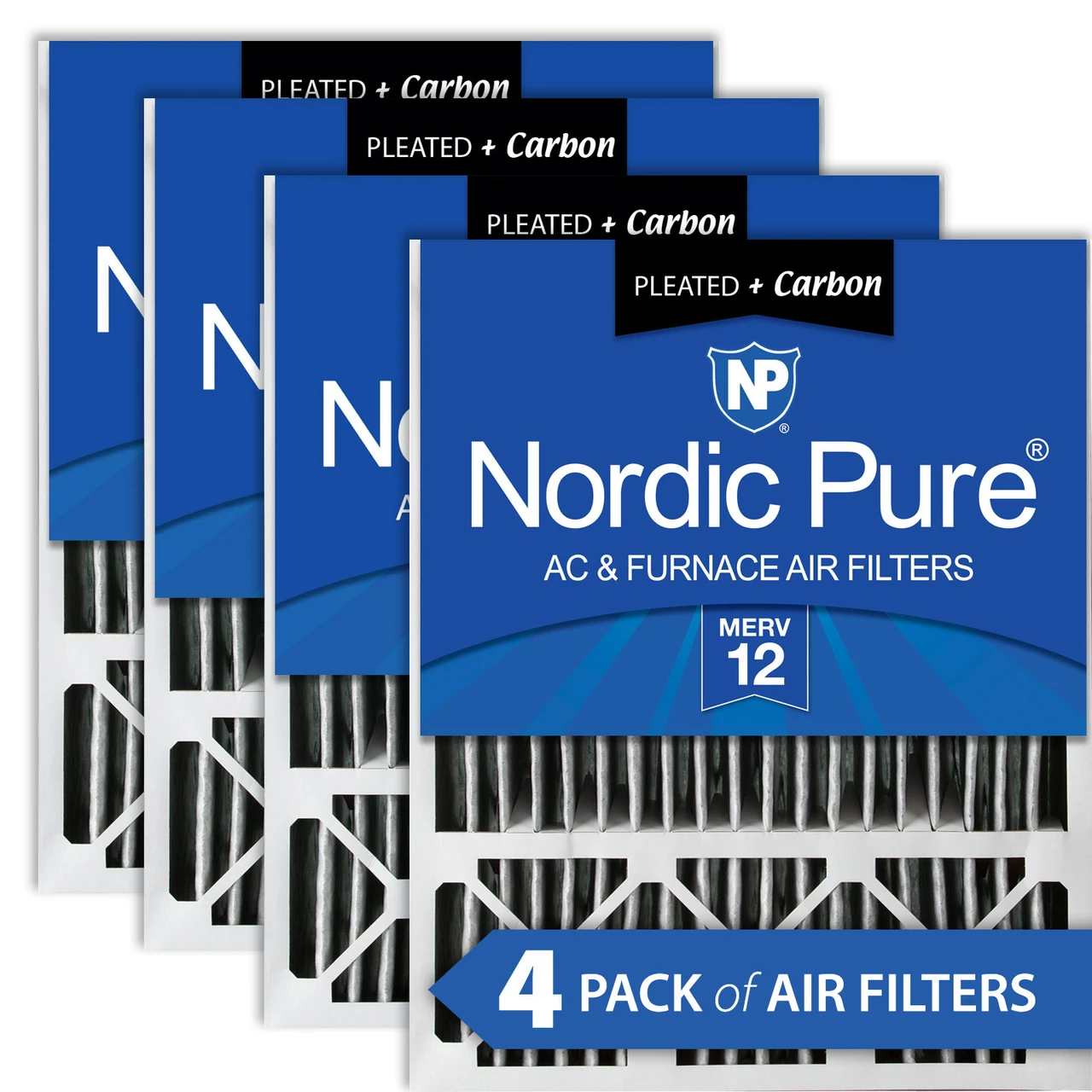 Nordic Pure 20x25x5 (4 3/8) Honeywell Replacement Air Filters MERV 12 Plus Carbon 4 Pack (20x25x5HPM12C-4)