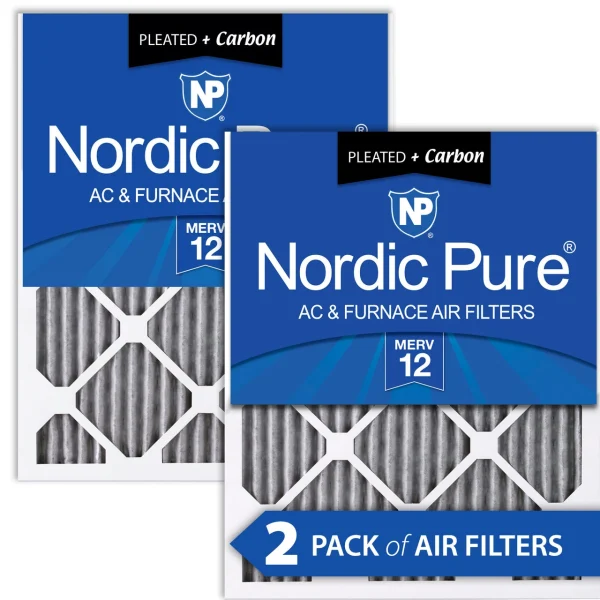 Nordic Pure 20x30x1 (19_5/8x29_5/8) Furnace Air Filters MERV 12 Pleated Plus Carbon 2 Pack (20x30x1PM12C-2)