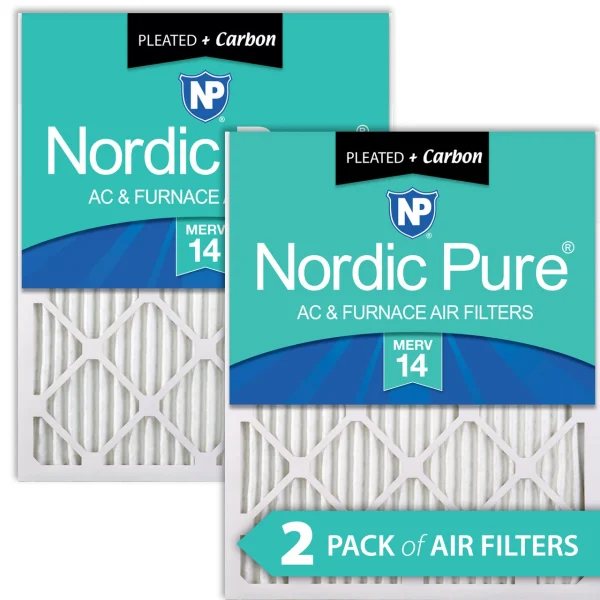 Nordic Pure 20x30x1 (19_5/8x29_5/8) Pleated Air Filters MERV 14 Plus Carbon 2 Pack (20x30x1M14+C-2)
