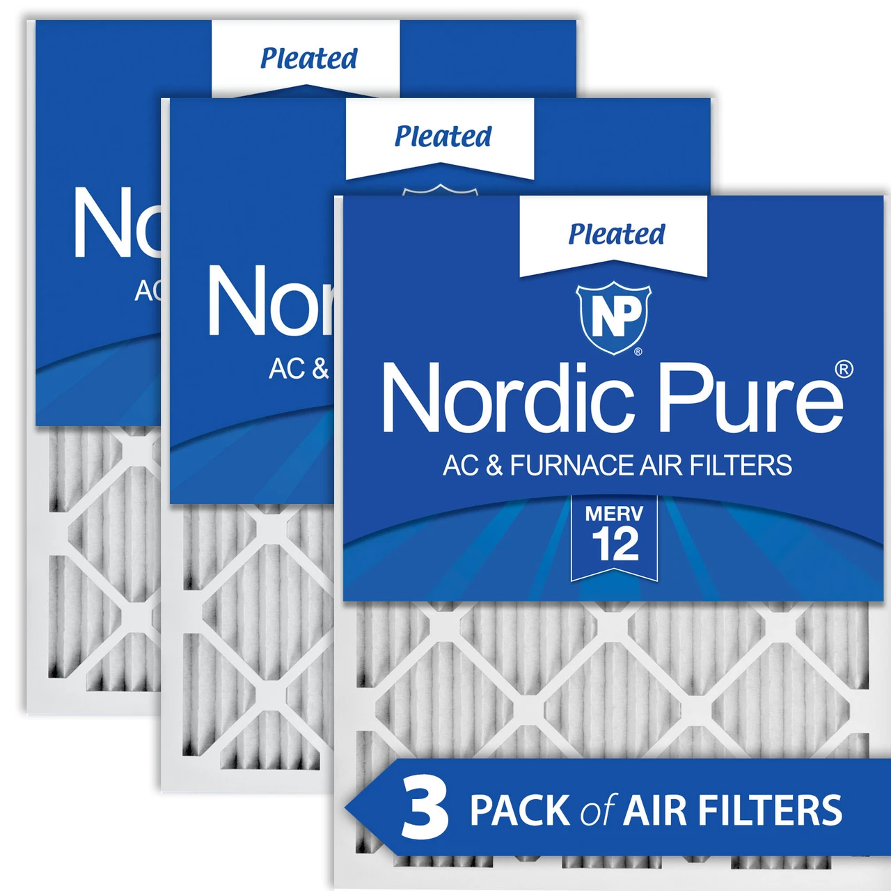 Nordic Pure 20x30x1 (19_5/8x29_5/8) Pleated MERV 12 Air Filters 3 Pack (20x30x1M12-3)