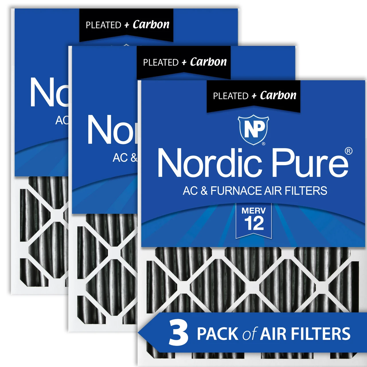 Nordic Pure 20x35x2 Pleated MERV 12 Plus Carbon AC Furnace Filters 3 Pack (20x35x2PM12C-3)