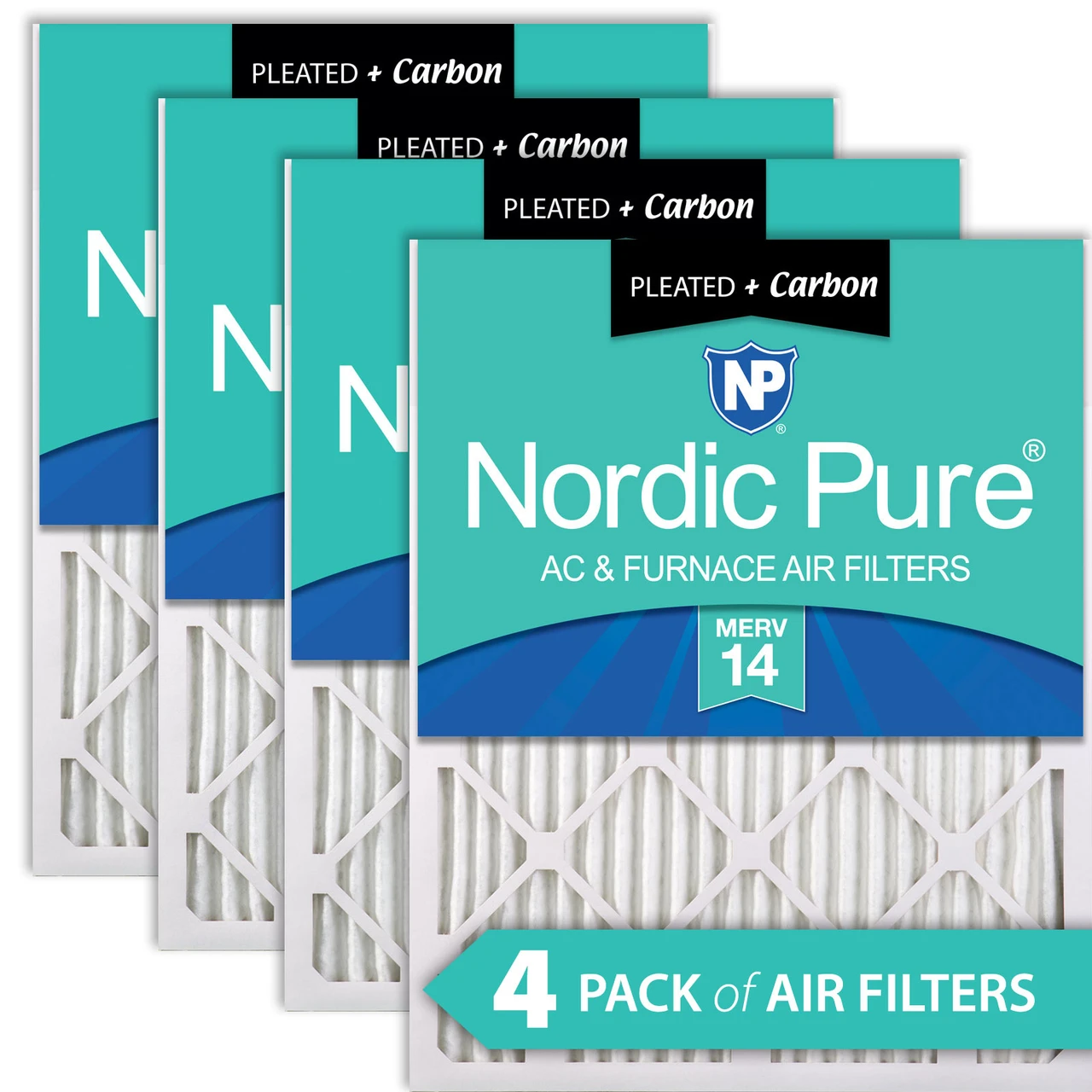 Nordic Pure 24x30x1 Pleated Air Filters MERV 14 Plus Carbon 4 Pack (24x30x1M14+C-4)