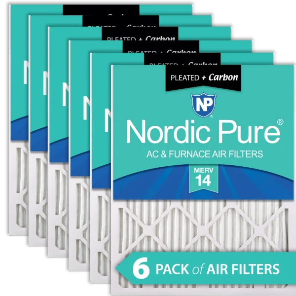 Nordic Pure 24x30x1 Pleated Air Filters MERV 14 Plus Carbon 6 Pack (24x30x1M14+C-6)