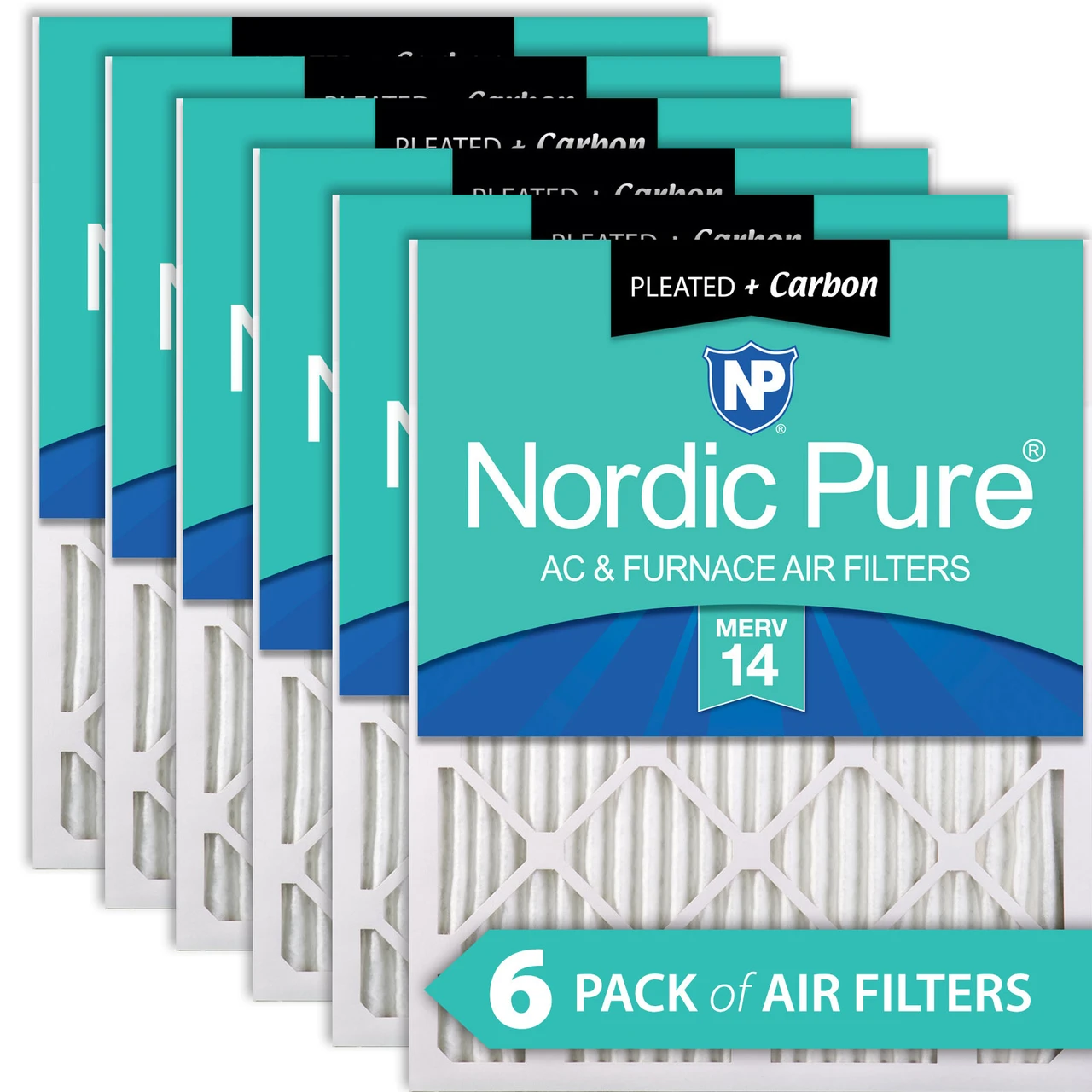 Nordic Pure 24x30x1 Pleated Air Filters MERV 14 Plus Carbon 6 Pack (24x30x1M14+C-6)