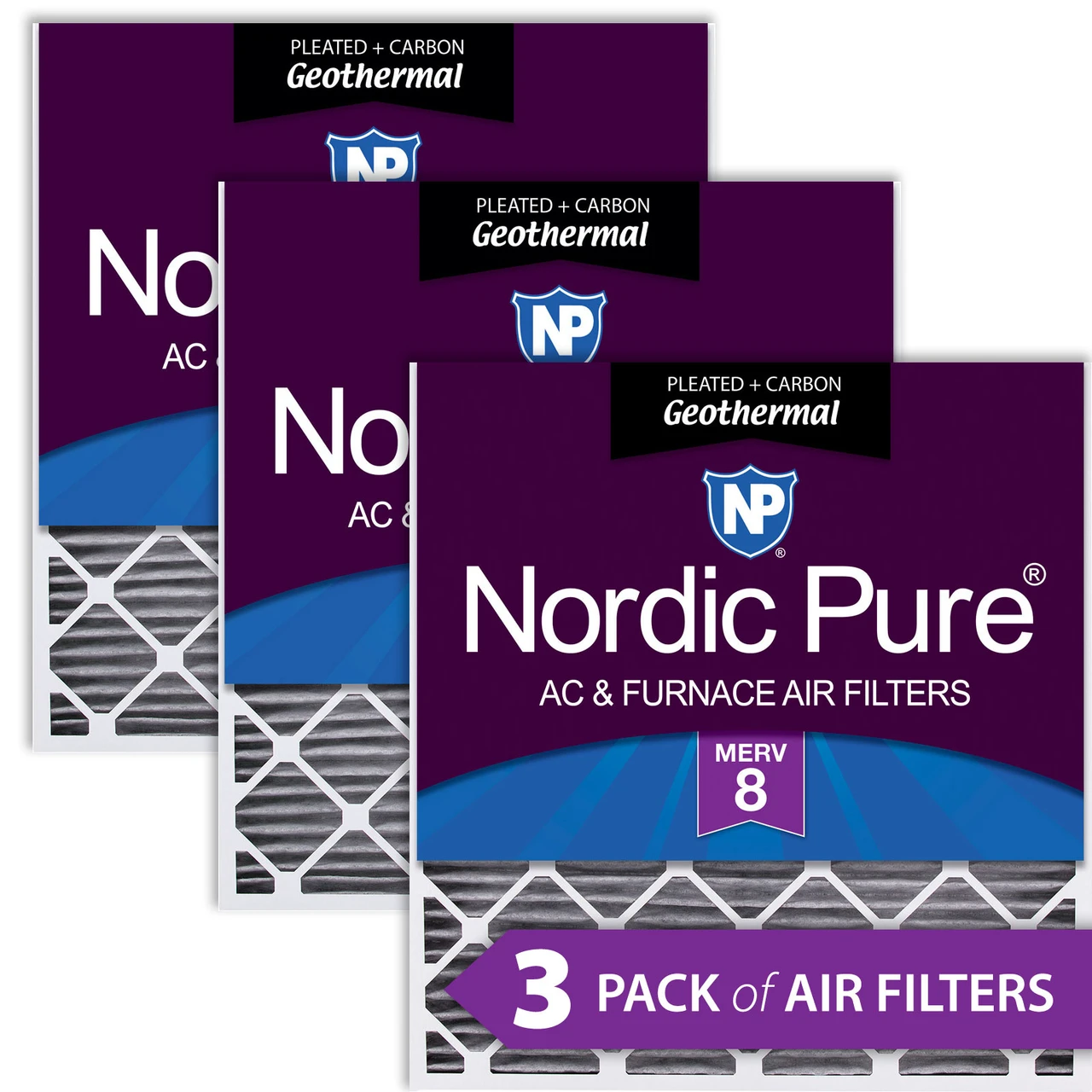 Nordic Pure 30x36x2 Geothermal MERV 8 Pleated Plus Carbon AC Furnace Filters 3 Pack (30x36x2GeoPM8C-3)