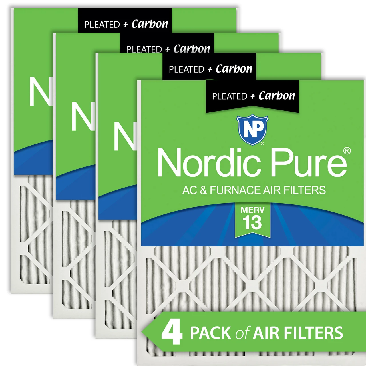 Nordic Pure 8x20x1 Pleated Air Filters MERV 13 Plus Carbon 4 Pack (8x20x1M13+C-4)